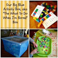 Our Big Blue Activity Box, aka "The What To Do When I'm Bored Box" - 15 activity ideas