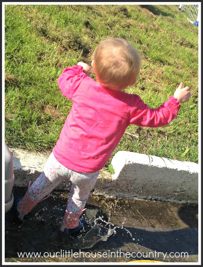 While watering the plants they managed to create lots of puddles giving Oodles a chance to be Peppa Pig and jump in muddy puddles!