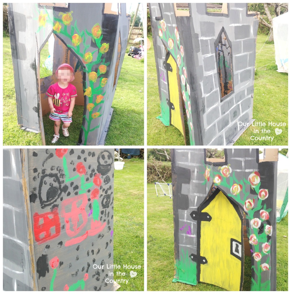 How to Make a Fairy Tale Castle - Outdoor Summer Fun for Kids - Our Little House int he Country #outdoorfun #summer #kids #fairytalecastle #pretendplay #artsandcrafts