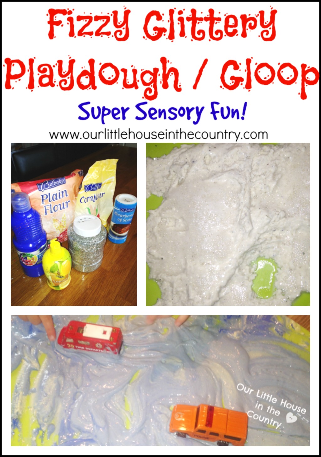 Fizzy Glittery Playdough / Gloop - Super Sensory Fun - Our Little House in the Country #playdough #sensoryplay #gloop #messyplay