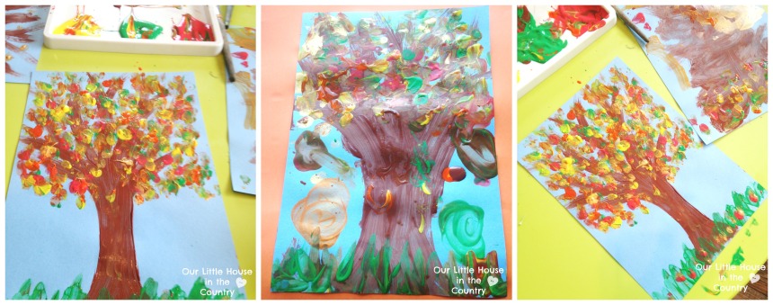 Finger Print Autumn Trees - Fall Art Activities for Kids - Our Little House in the Country #autumn #fall #fingerpainting #artactivities