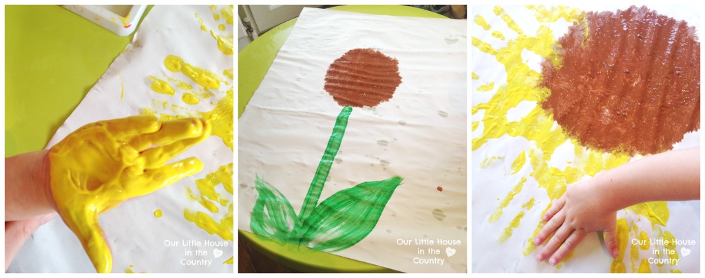 Sunflowers - Handprint Art for Kids - Our Little House in the Country #sunflowers #autumn #fall #handprints