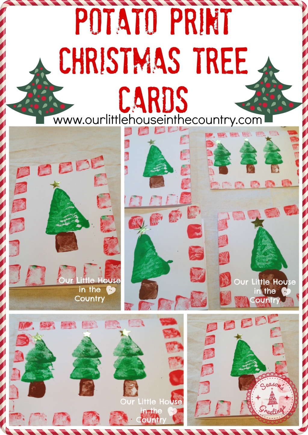 Potato Print Christmas Tree Cards